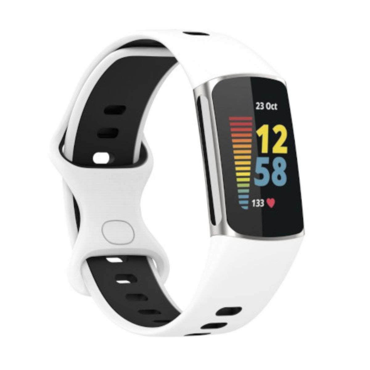 / Fitbit, WIGENTO Sport Charge 6 / Band, / Ersatzarmband, Schwarz Weiß Kunststoff 5, Design Silikon