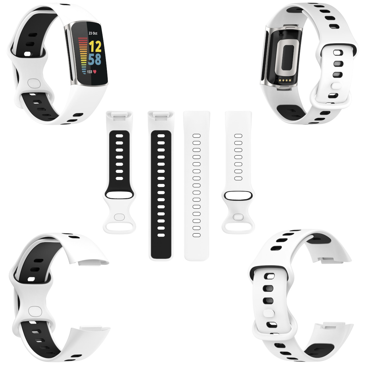 Charge WIGENTO Sport Kunststoff Silikon Weiß 5, Band, / Schwarz / Fitbit, / 6 Ersatzarmband, Design