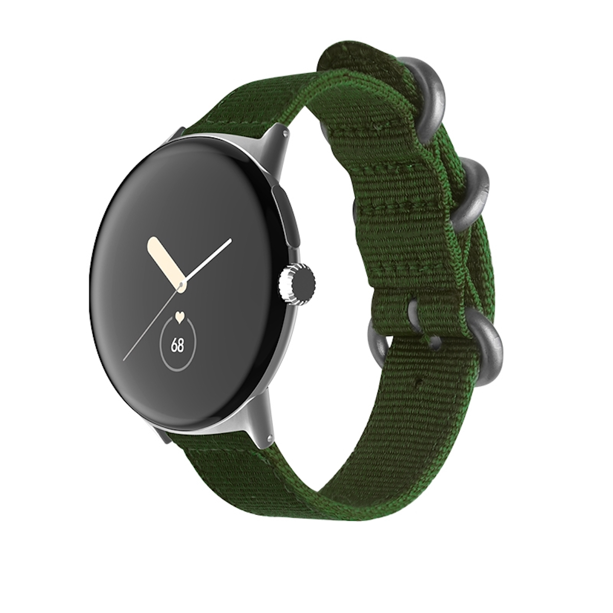 WIGENTO Gewebtes Nylon Design Band, Silber + Army Google Pixel 2, 1 Google, Grün Watch Ersatzarmband, 