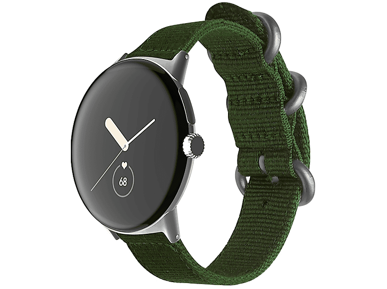 WIGENTO Gewebtes Nylon Design Watch Band, Silber + Ersatzarmband, Google, Pixel / 1 Grün Google 2, Army