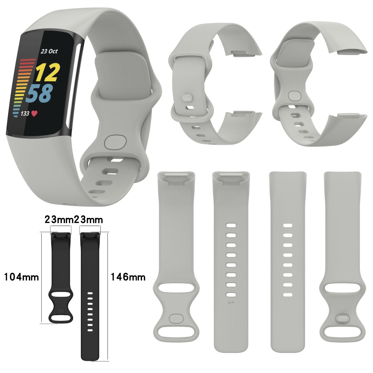 Kunststoff Sport 5, 6 / Fitbit, Charge Grau WIGENTO Silikon Band Größe / L, Ersatzarmband,
