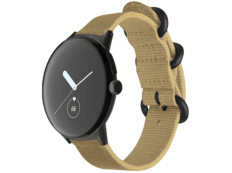 WIGENTO Gewebtes Nylon Design Watch Ersatzarmband, 1 Band, 2, Google, Google Khaki/Schwarz + Pixel