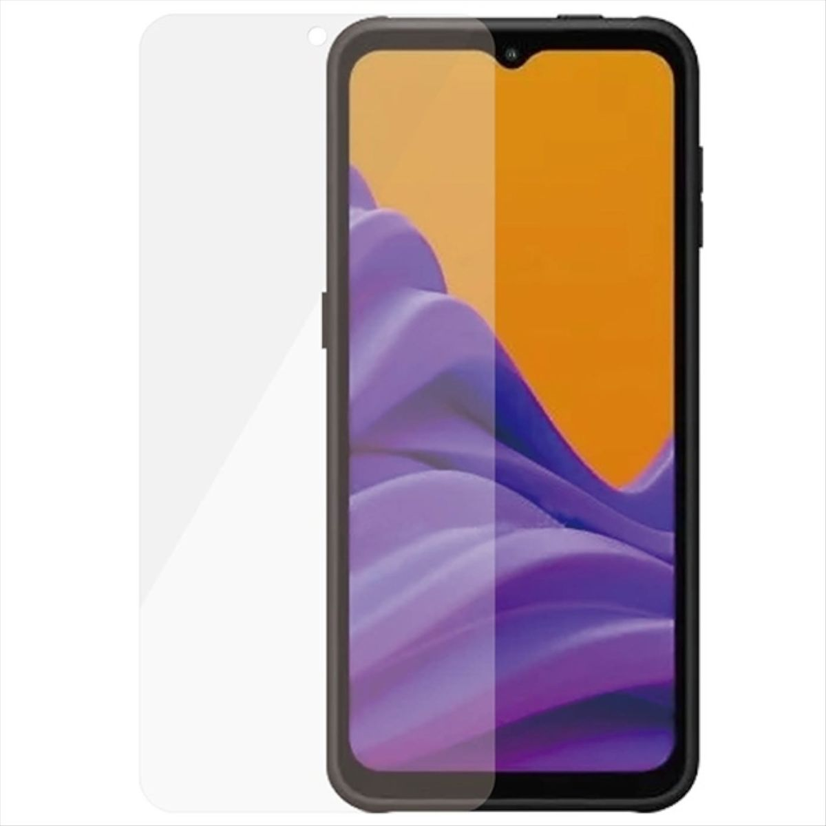 Uno smartphone e una protezione per lo schermo. Il telefono ha uno sfondo arancione.