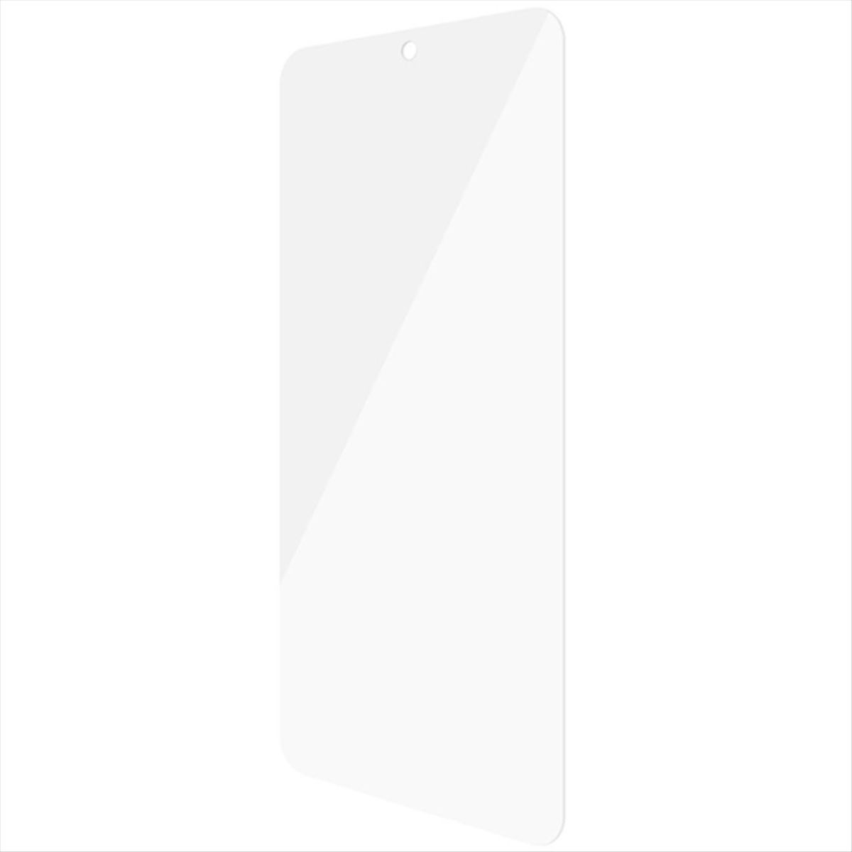 Un proteggi schermo trasparente. Forma rettangolare con un foro per la fotocamera.
