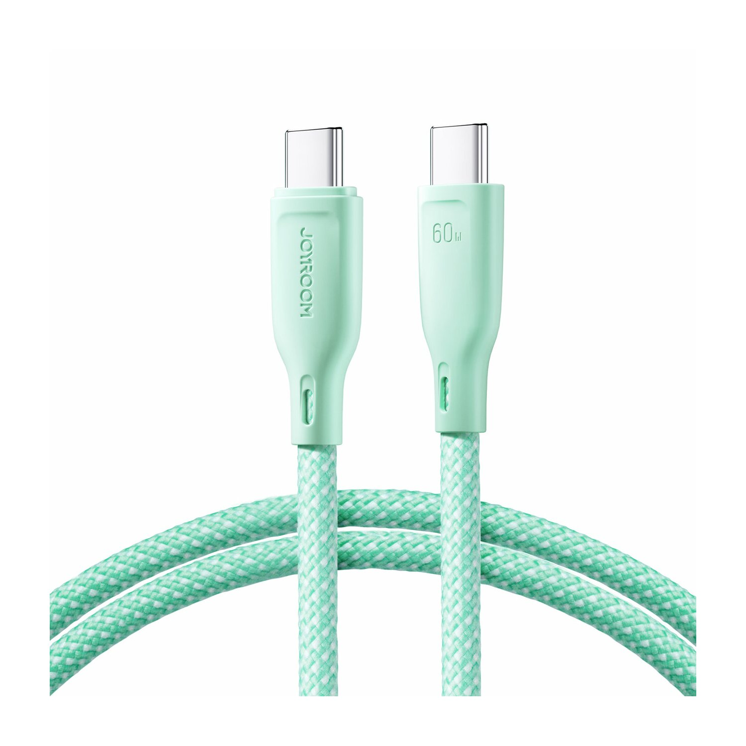 Zwei mintgrüne USB-C-Ladekabel mit weißem geflochtenem Muster, beide mit USB-C-Anschlüssen.