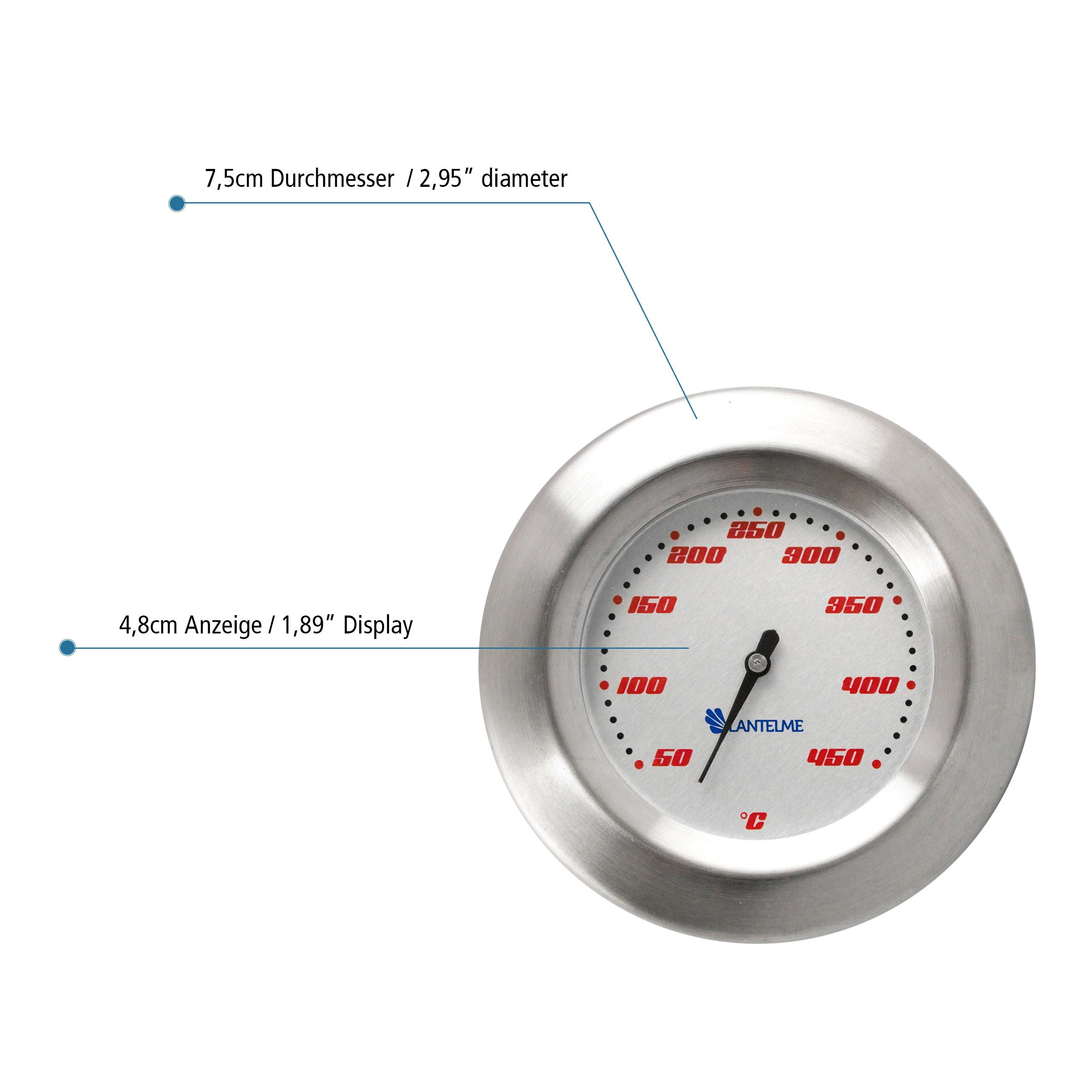 Thermometer, LANTELME & Grill Deckel Smoker Silber