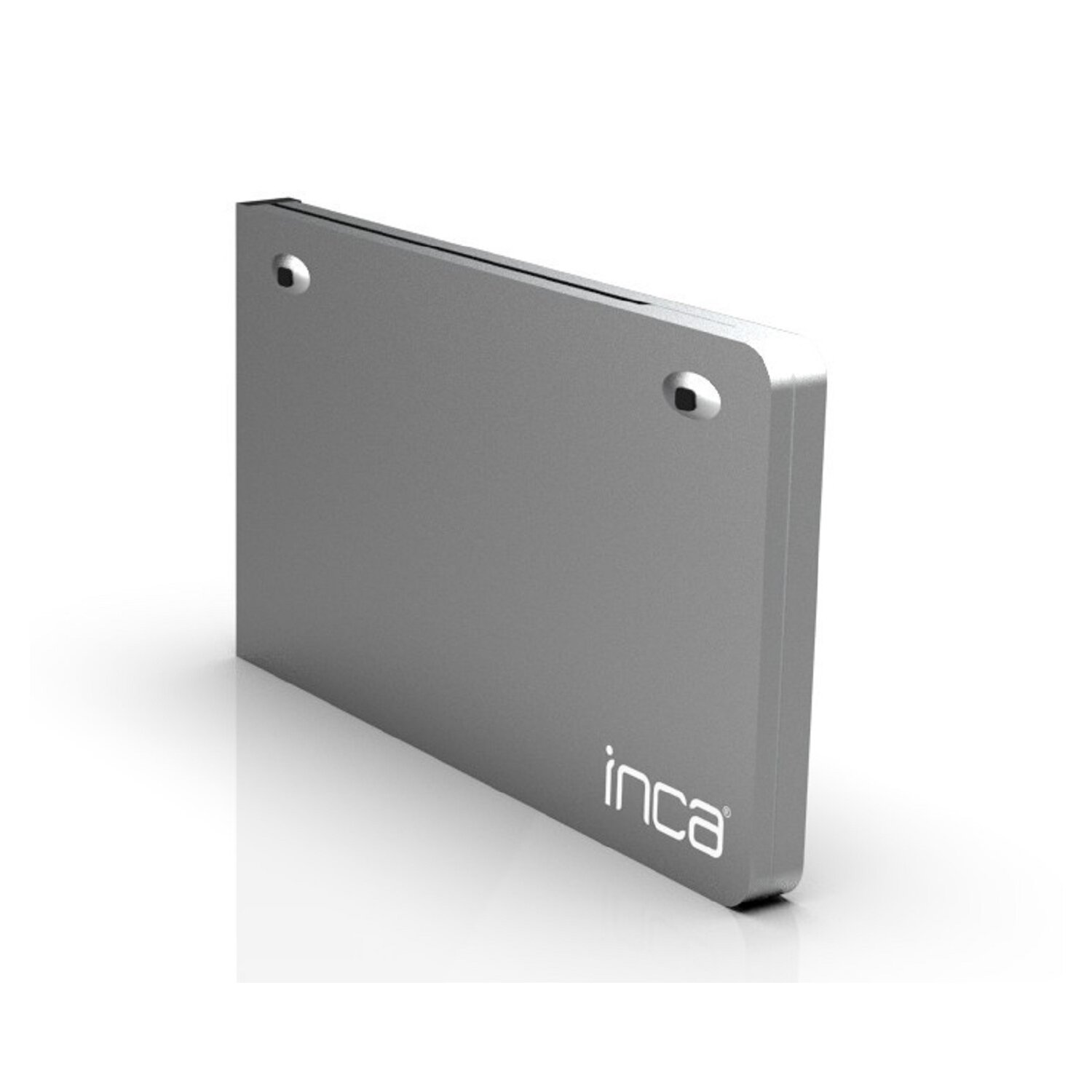 Silbernes Tablet mit abgerundeten Ecken und dem Wort 'inca'.