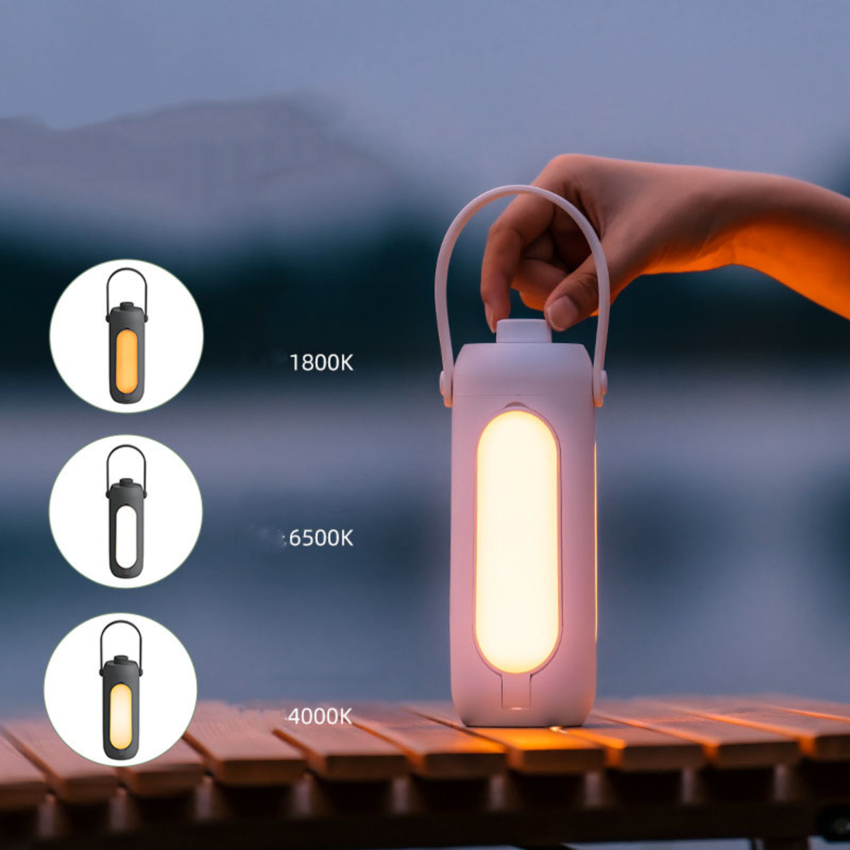 USB Camping-Lampe über Tragbares faltbar, beleuchtet, LACAMAX wiederaufladbar - Campinglicht Weiß, Gelb
