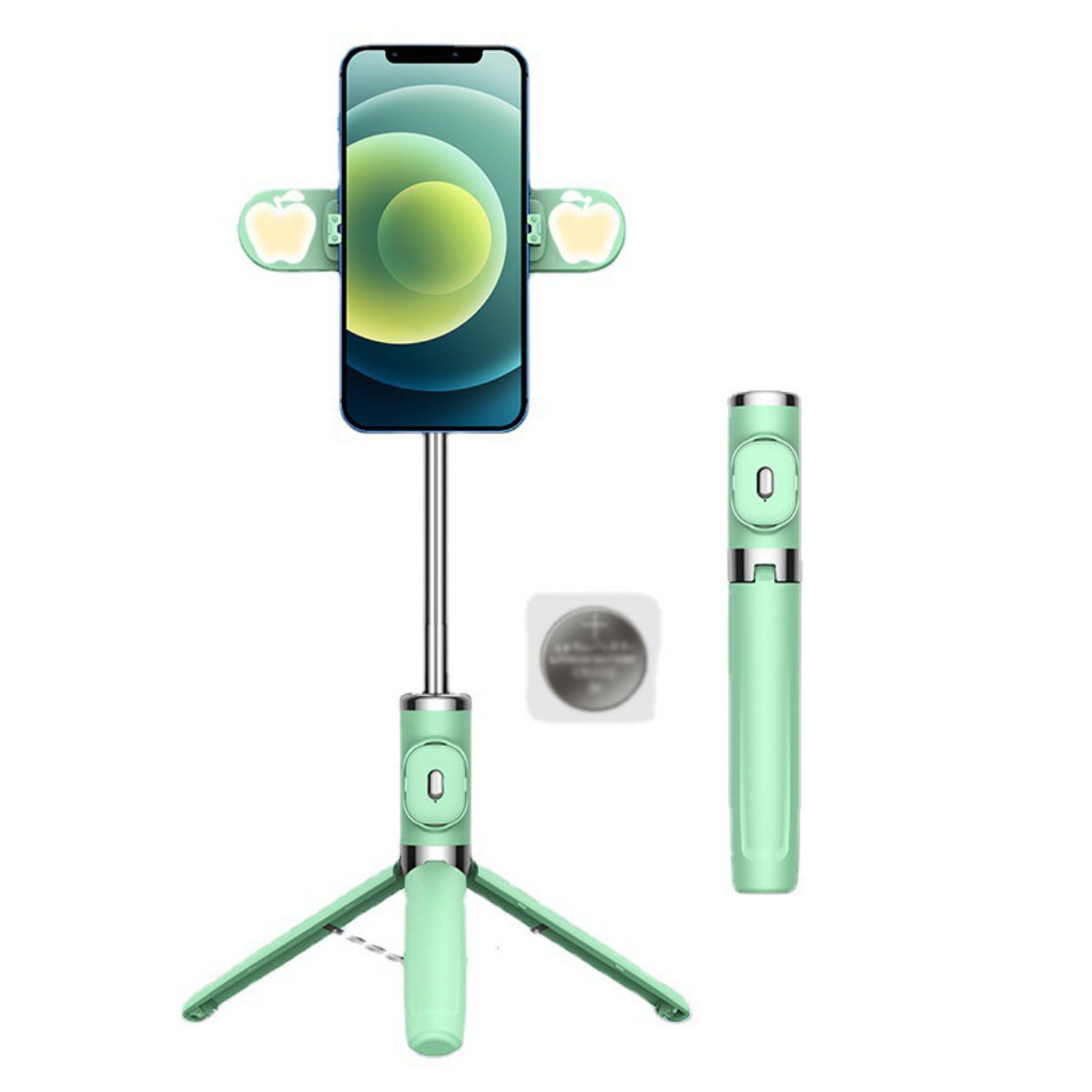 Fernbedienung Grün - komplementäre Multi-Funktion, ENBAOXIN Handy Stick Lichter Dual Halter Selbstauslöser, Bluetooth Selfie