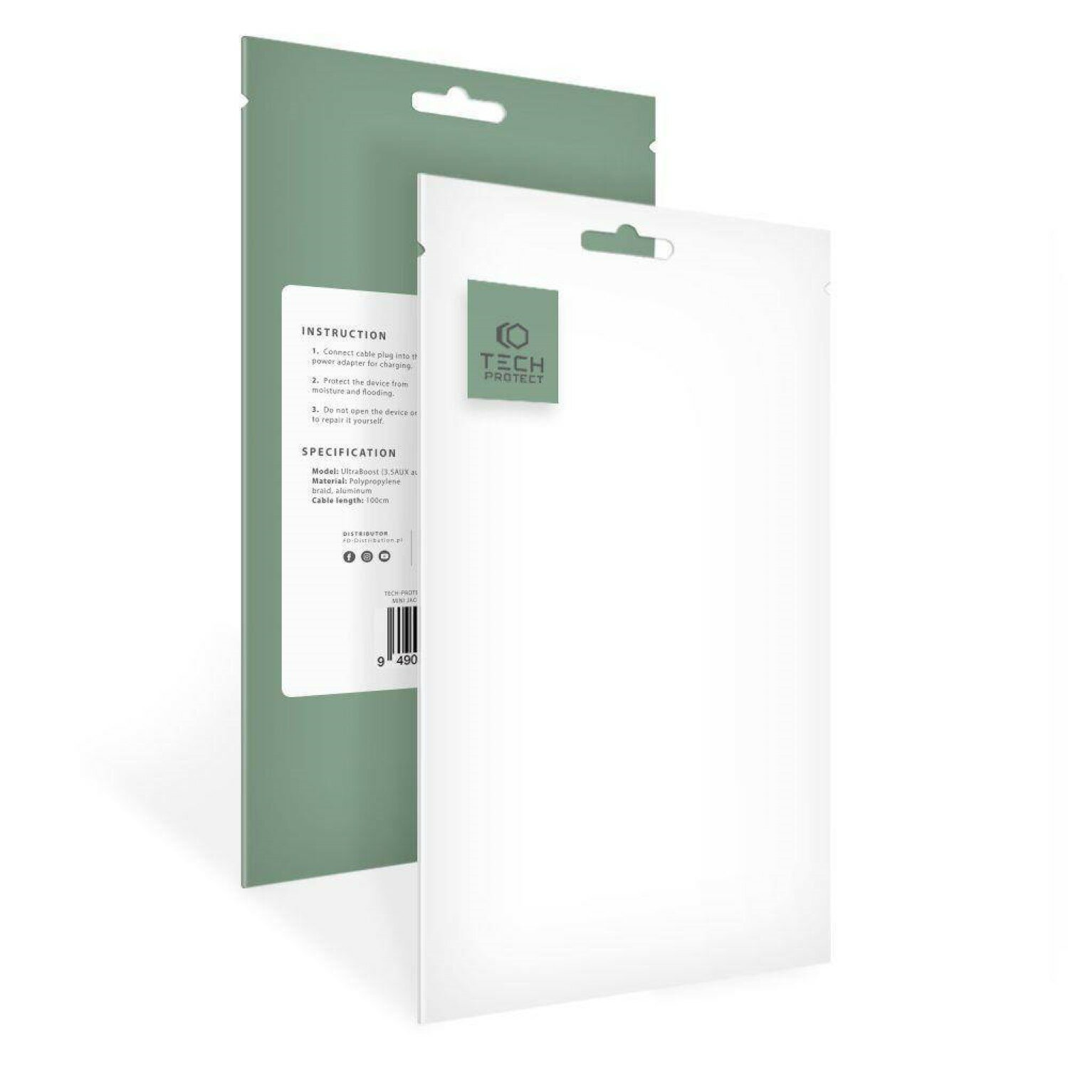 Zwei weiße Tech Project-Handy-Displayschutzfolien-Verpackungen, eine vor der anderen.