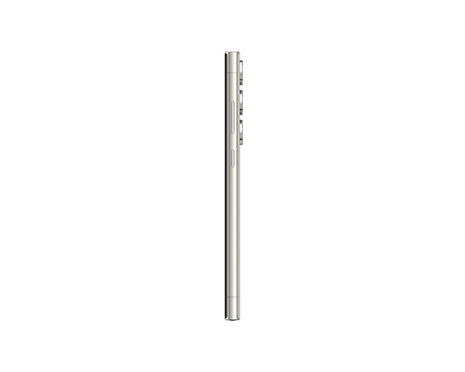 Seitenansicht eines schlanken, silbernen Smartphones mit Kameramodul und elegantem Design.
