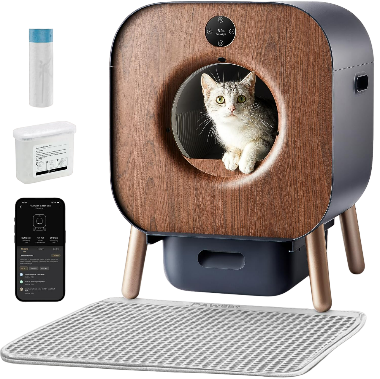Selbstreinigende Selbstreinigende Geruchsbeseitigung Ultra PAWBBY Katzenklo App-Steuerung Katzentoilette,Automatisches Katzentoilette P1