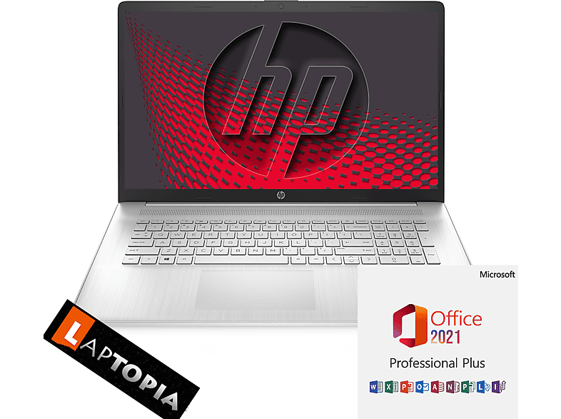 HP 17-cn21, Core i5-1235U, Windows Core™ GB RAM, 32 Prozessor, Pro, mit Office + GB Notebook Intel® Silber Zoll 4000 Display, 2021 Pro 11 i5 17,3 SSD