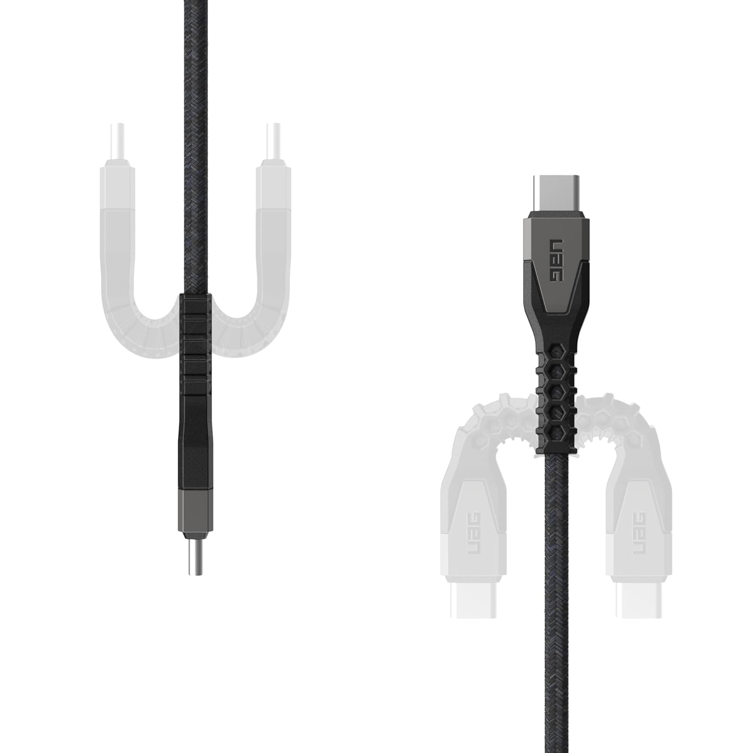 Czarny i szary kabel USB-C UAG z logo UAG.