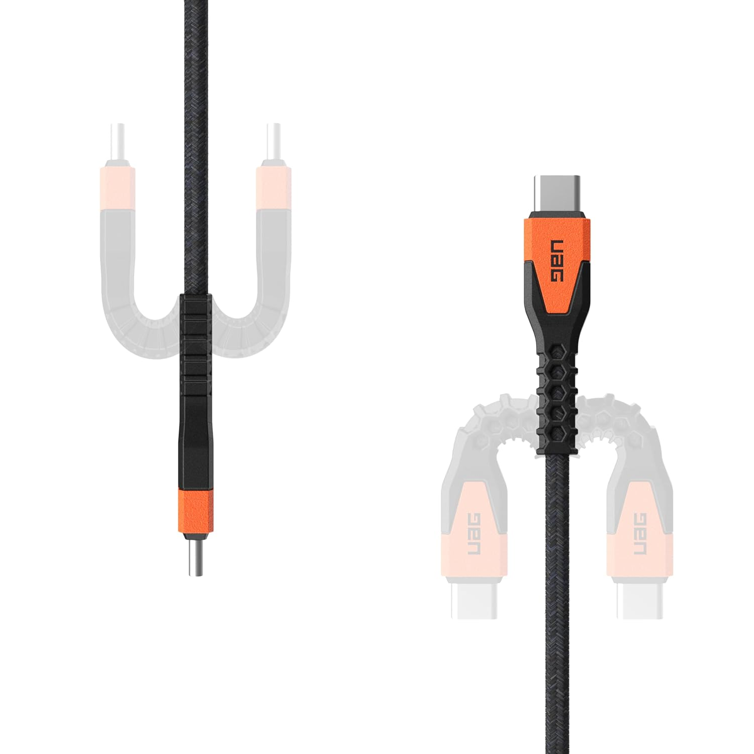 Kabel USB-C z pomarańczowym akcentem.