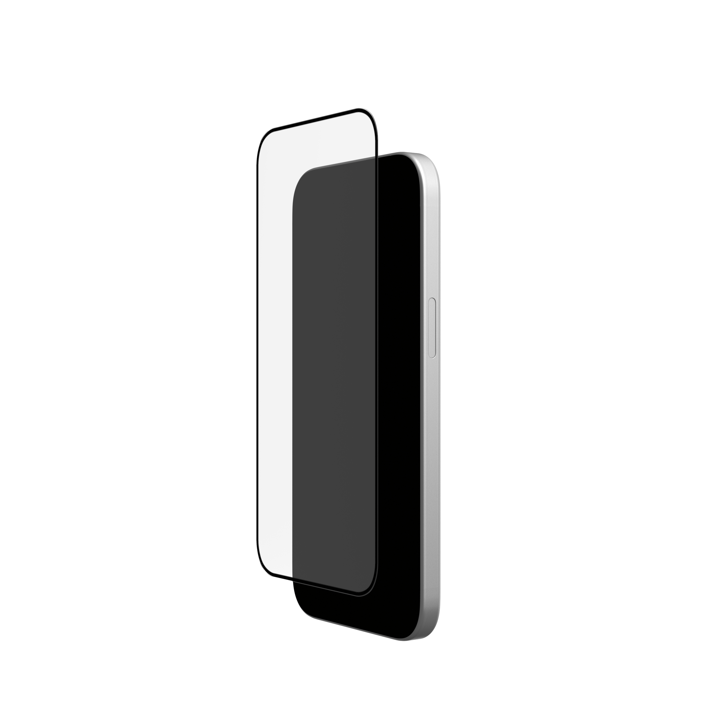 Een telefoon met een schermbeschermer die wordt aangebracht, zwarte achtergrond.