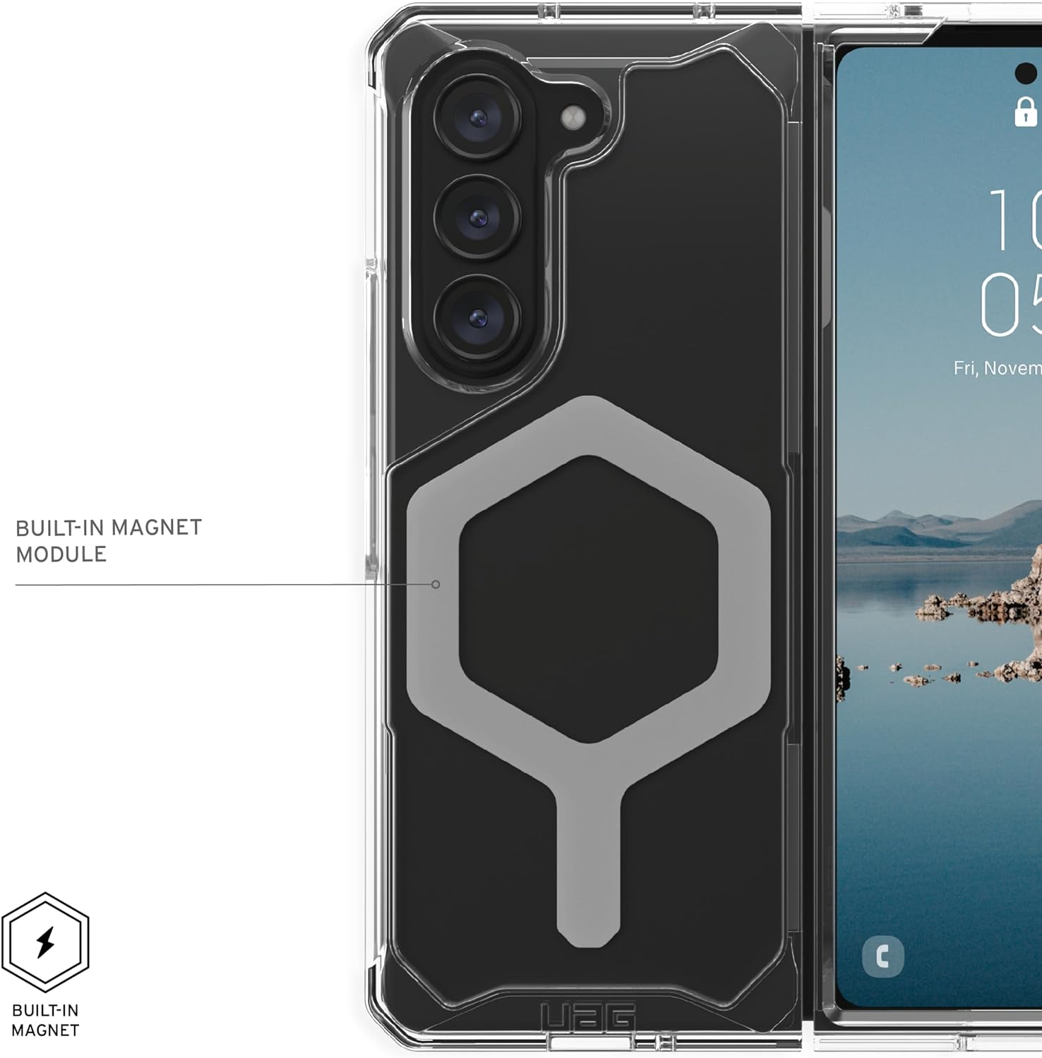 Telefoon in een hoesje met een uniek ontwerp, close-up shot.
