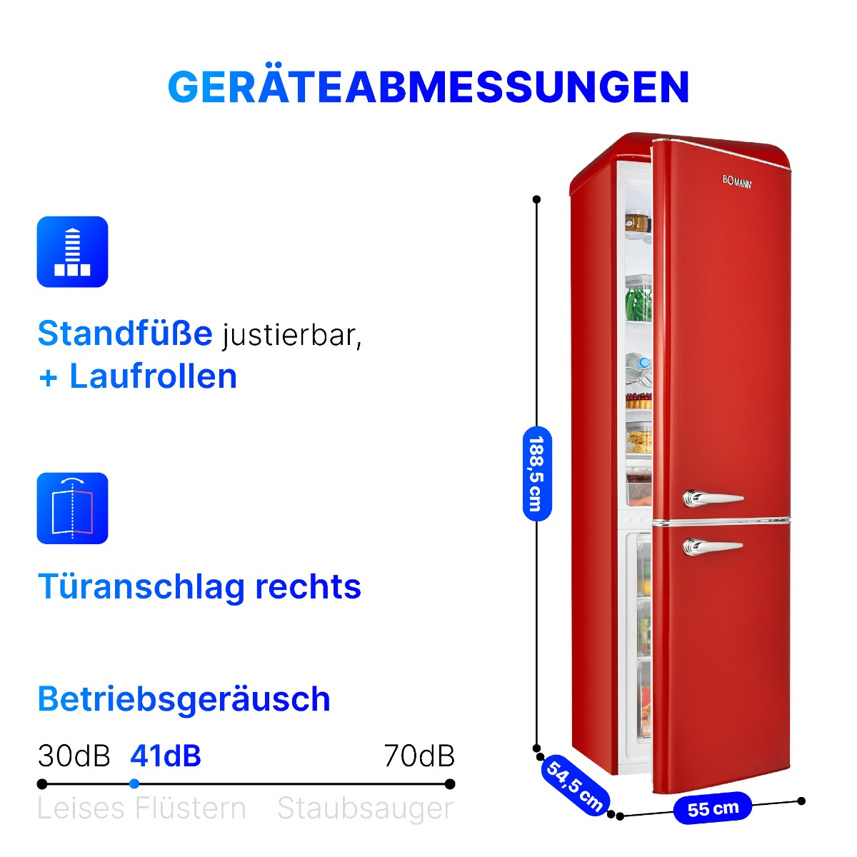 KGR hoch, BOMANN Kühlgefrierkombination 7328.1 (E, 201 mm kWh, Rot) 1883