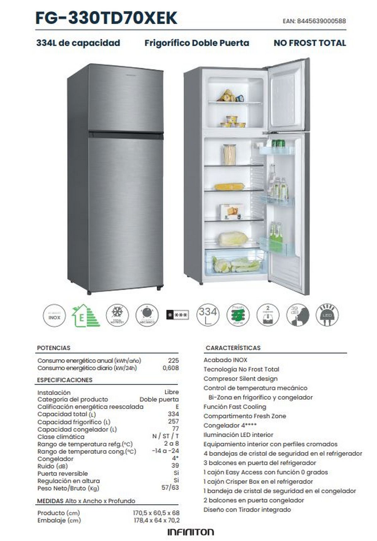 Refrigerador de doble puerta plateado y gris. Congelador superior y sección de refrigerador inferior.