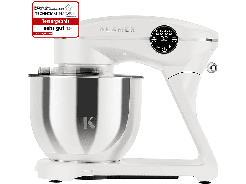 KLAMER Küchenmaschine - Küchenmaschine Weiss Weiß (1800 Watt)