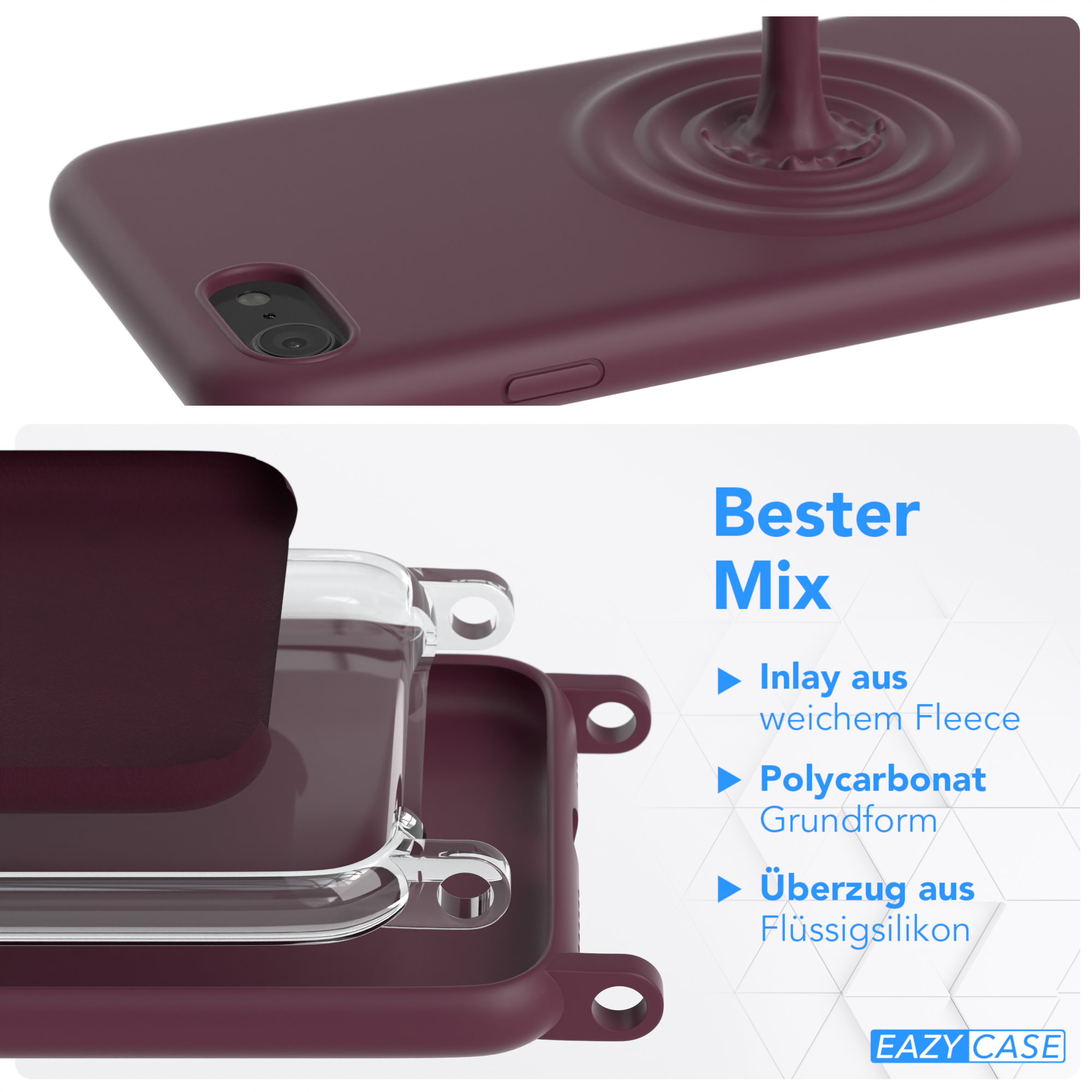 EAZY CASE Handy Kette Silikon iPhone Apple, mit 2020, / SE Karabiner SE 2022 Premium Burgundy Rot Beere Breit 8, 7 Hülle, Umhängetasche, iPhone / 