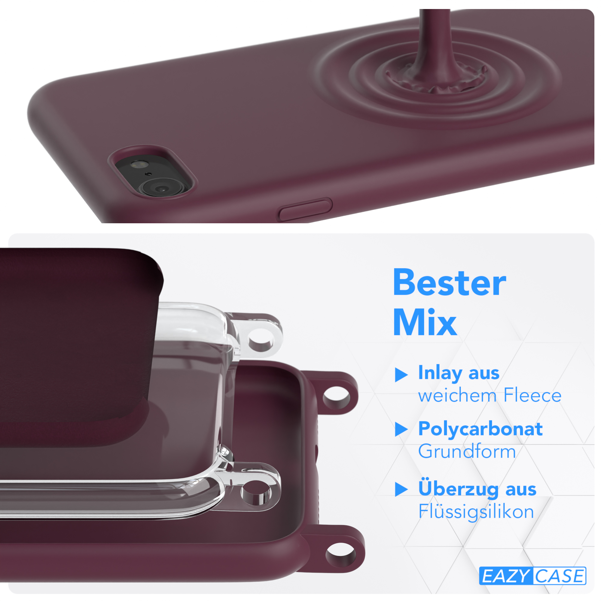 EAZY CASE Handy Kette SE iPhone / / 2020, Silikon / Burgundy Apple, mit 7 SE Umhängetasche, 8, iPhone Karabiner Breit Hülle, 2022 Rot Beere Premium