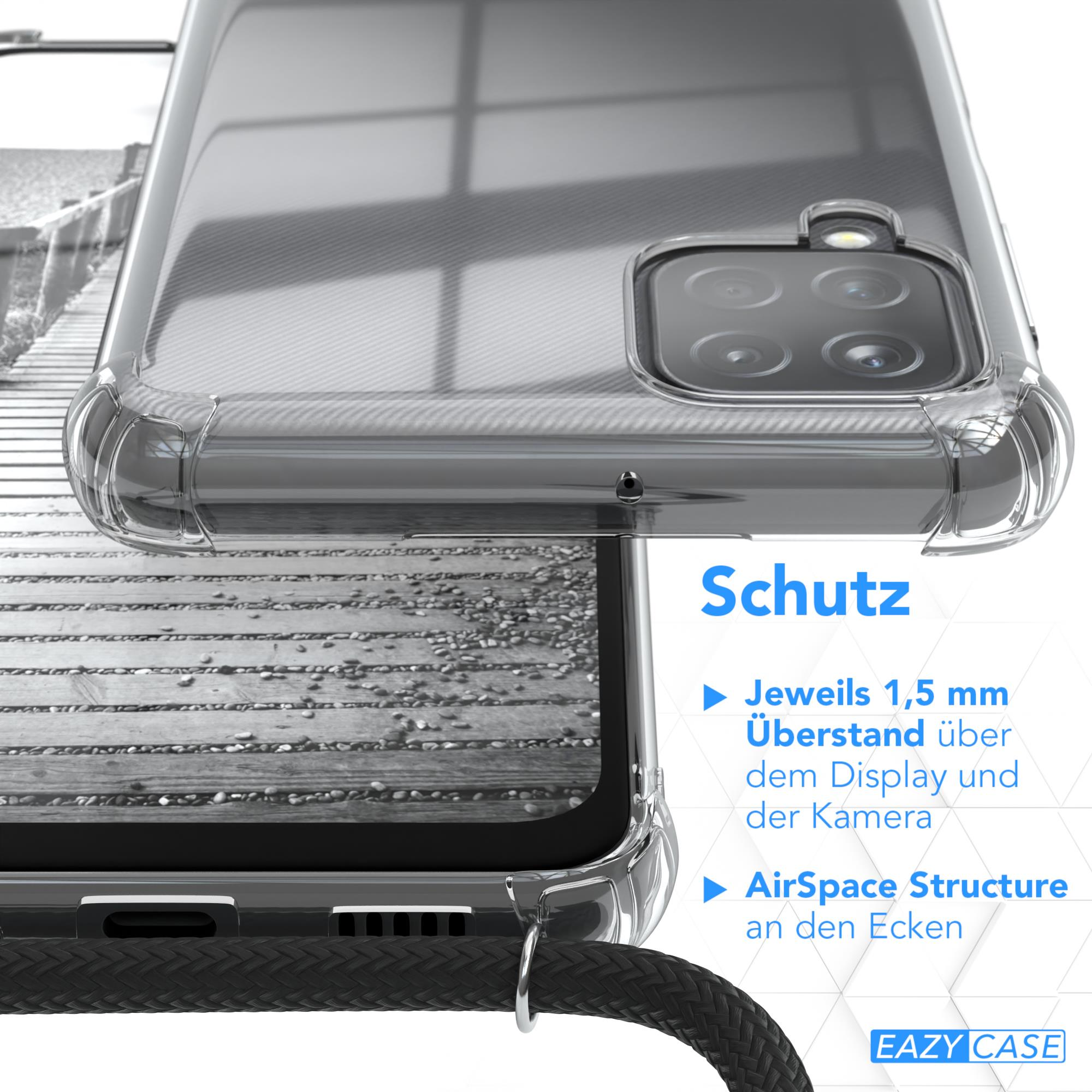 EAZY CASE Handykette Metall + Umhängetasche, Schwarz, Samsung, extra Grau Kordel A12, Anthrazit Galaxy