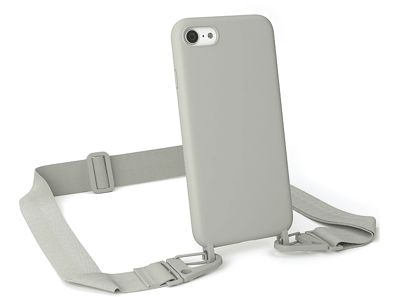 EAZY CASE Handy Premium / 2022 Apple, SE Kette mit Grau / 7 Taupe Umhängetasche, Silikon iPhone / 2020, Karabiner Beige Hülle, 8, SE Breit iPhone