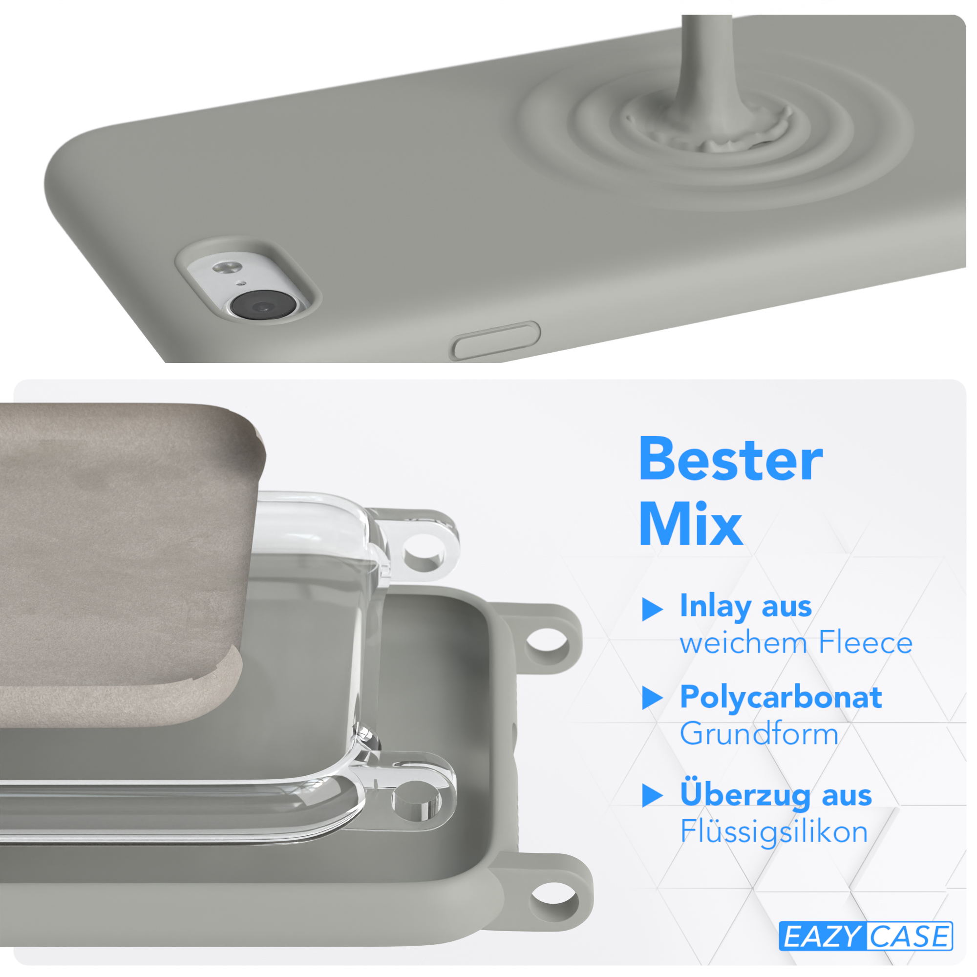 EAZY CASE Handy Kette Silikon Karabiner 2020, Grau 8, Hülle, iPhone SE / Breit 2022 Premium iPhone 7 SE Umhängetasche, / Beige mit Apple, / Taupe