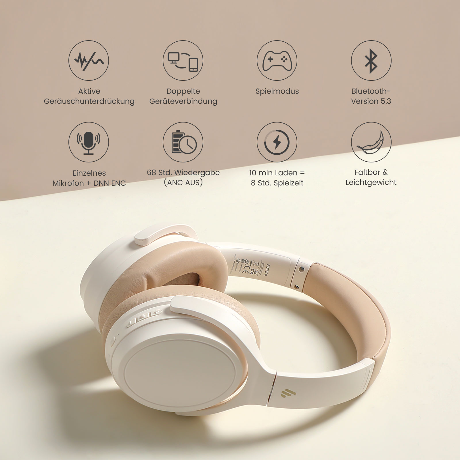 EDIFIER WH700NB, Over-ear Bluetooth-Kopfhörer Bluetooth Elfenbein
