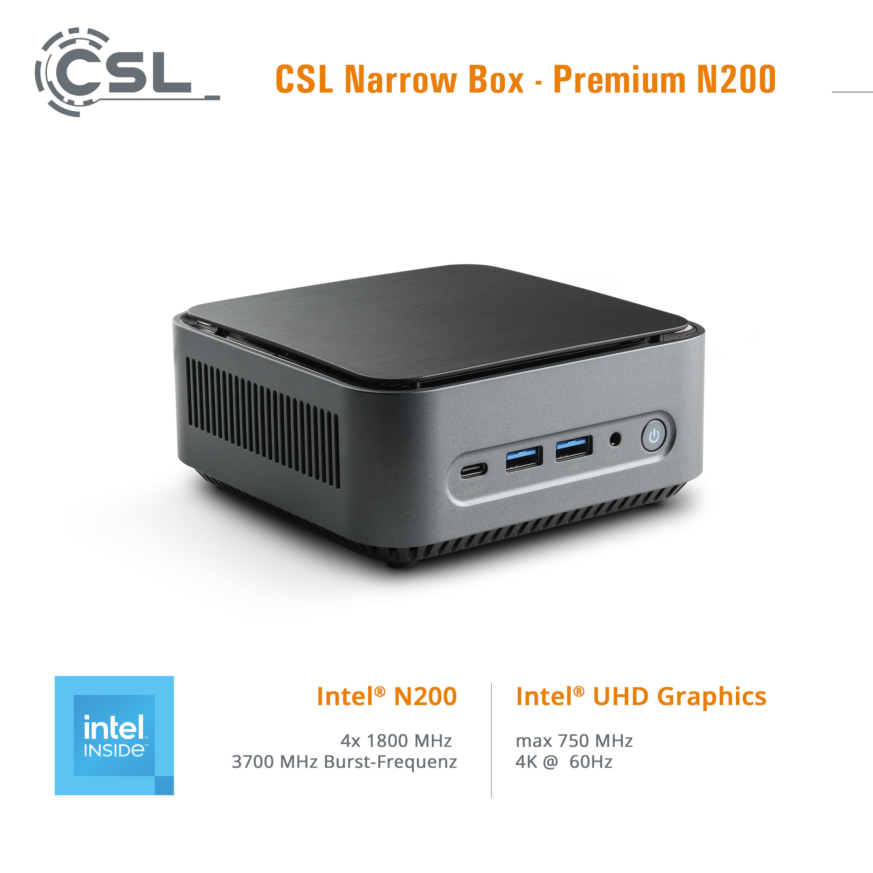 (64 11 Graphics UHD Narrow Home Prozessor, Intel® GB 4000 8 GB Intel® SSD, RAM, Mini-PC Bit), Box Windows - mit Premium, CSL