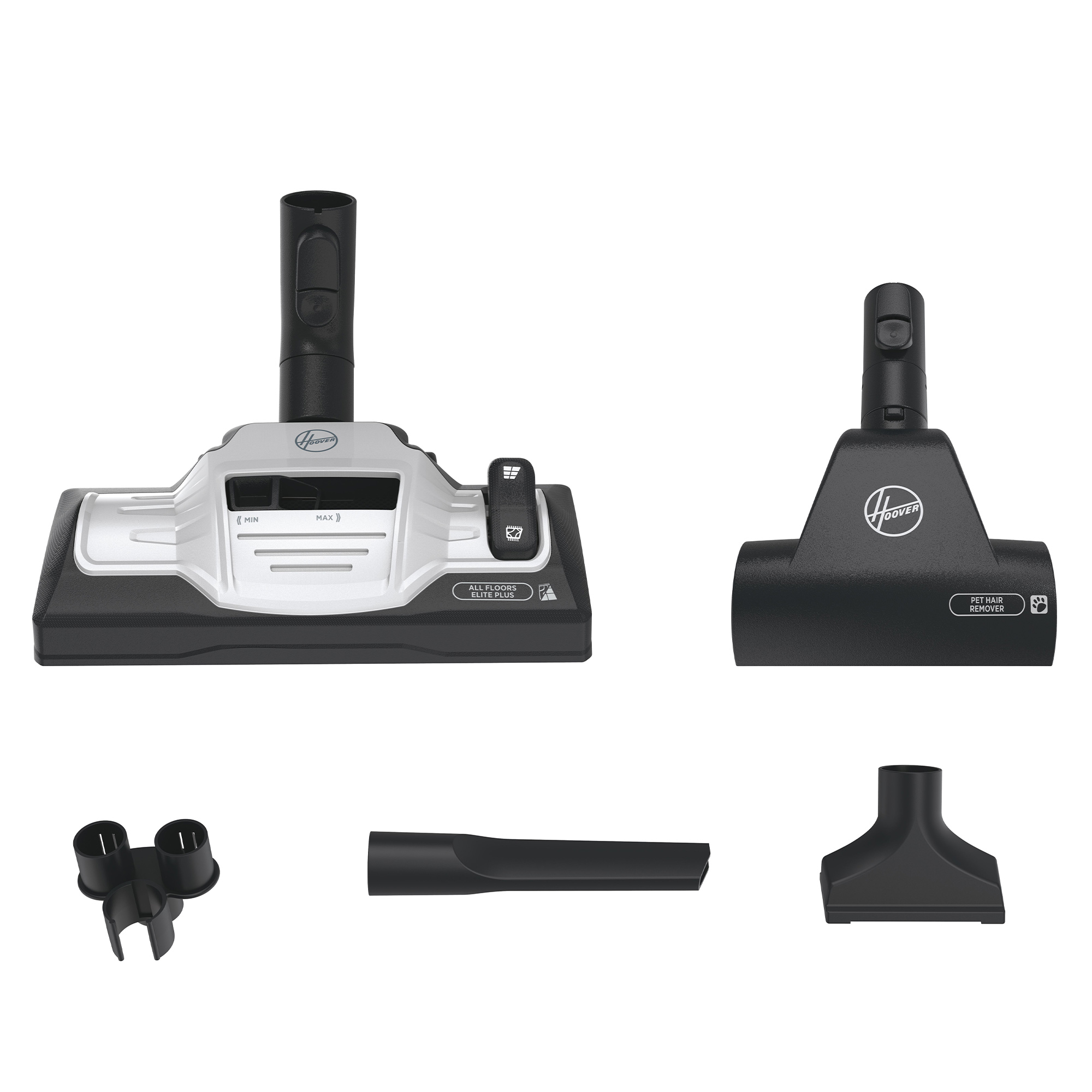 Akcesoria do odkurzacza. Zawiera głowicę główną, usuwacz sierści zwierząt i inne małe narzędzia czyszczące.