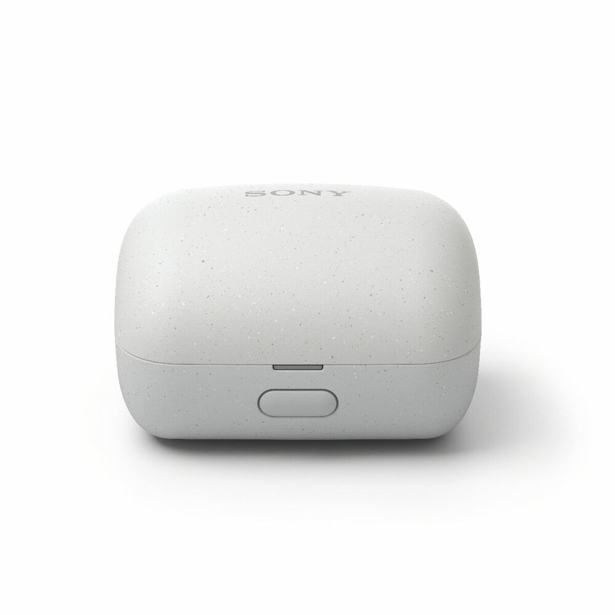 Estuche de carga de auriculares blanco con el logo de Sony, diseño simple.