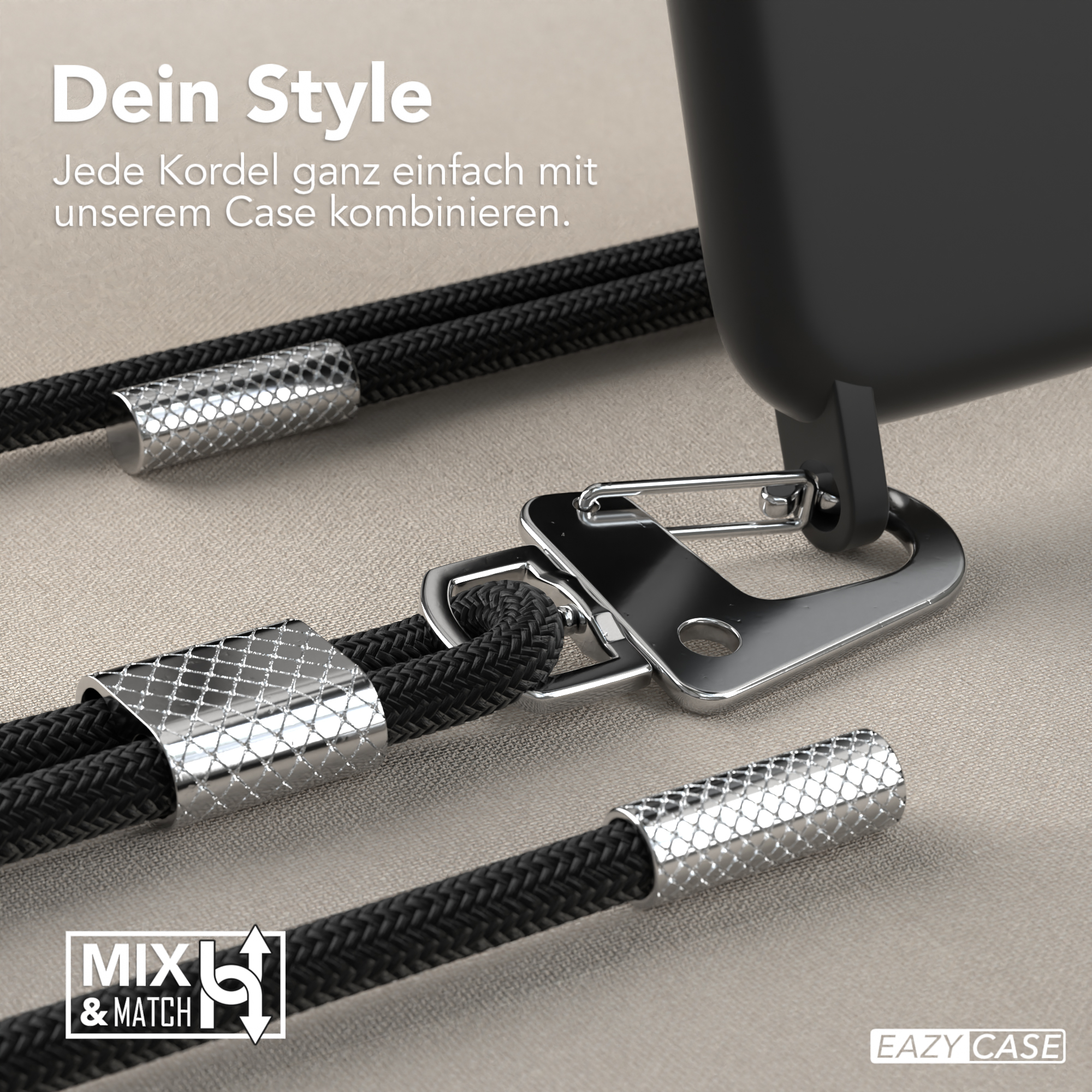 Nahaufnahme von Handy-Zubehör mit einem schwarzen Kabel.