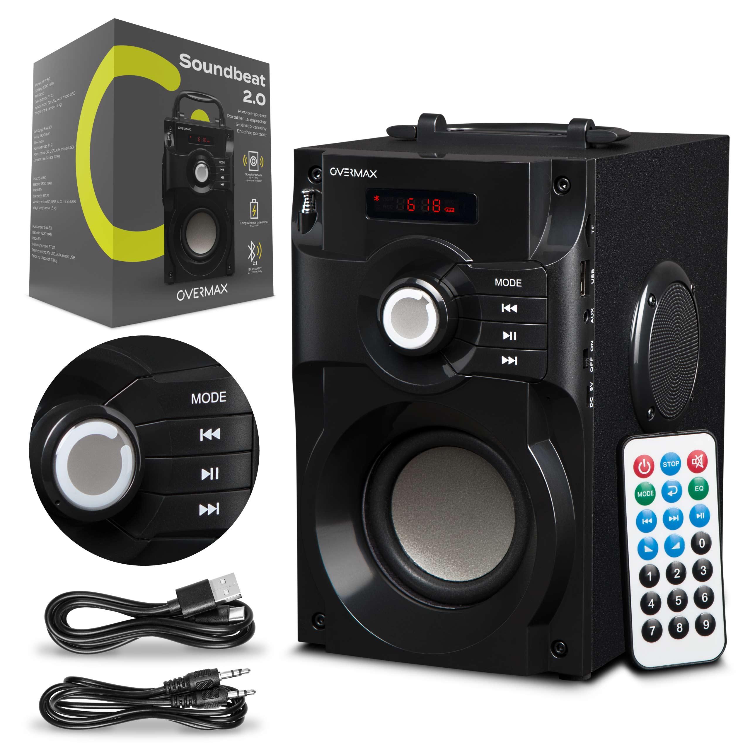 OVERMAX 2.0 Schwarz Bluetooth Lautsprecher, SOUNBEAT