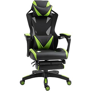 Silla gaming - VINSETTO Ergonómica, Ajustable, Altura, Respaldo Regulable, Almohada Lumbar, Reposapiés Retráctil, 120,00 kg, Negro y Verde