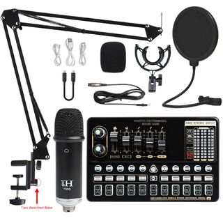 Micrófono  - Kit de tarjeta de sonido Micrófono en directo Kit completo de grabación en directo para ordenador BYTELIKE, negro