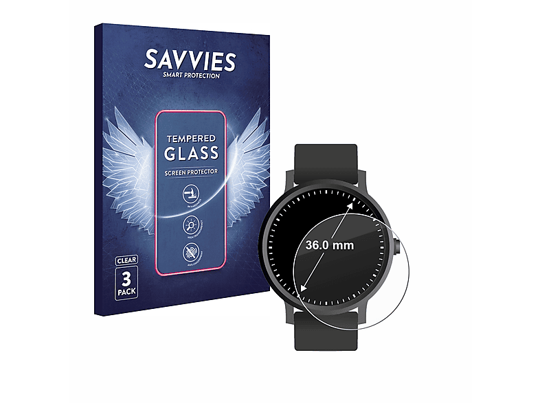 SAVVIES 3x 9H klares Schutzglas(für Universal Kreisrunde Displays (ø: 36 mm))