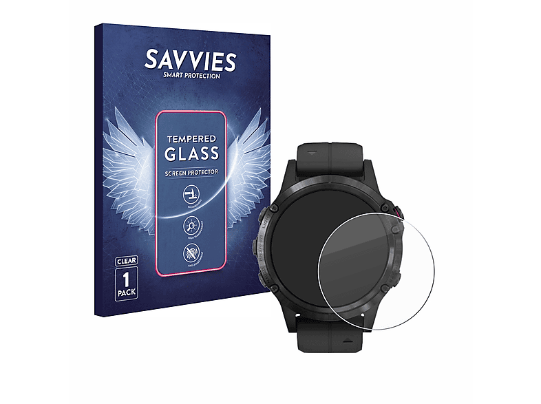 SAVVIES 9H klares Schutzglas(für Garmin Fenix 5 Plus (47 mm)) | Smartwatch Schutzfolien & Gläser