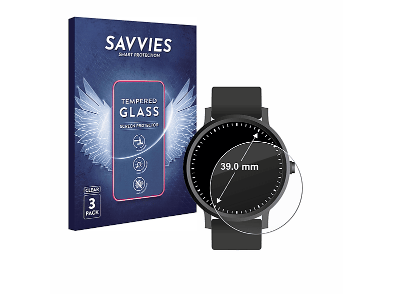 SAVVIES 3x 9H klares Schutzglas(für Universal Kreisrunde Displays (ø: 39 mm))