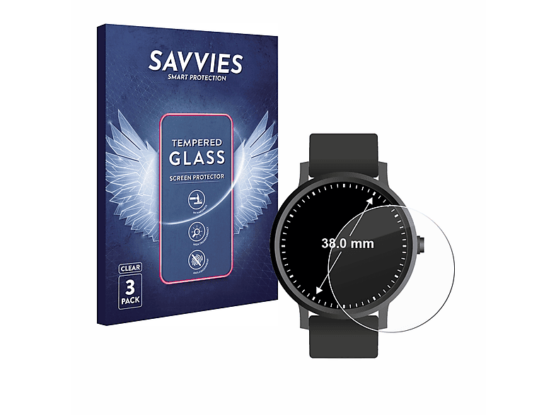 SAVVIES 3x 9H klares Schutzglas(für Universal Kreisrunde Displays (ø: 38 mm))
