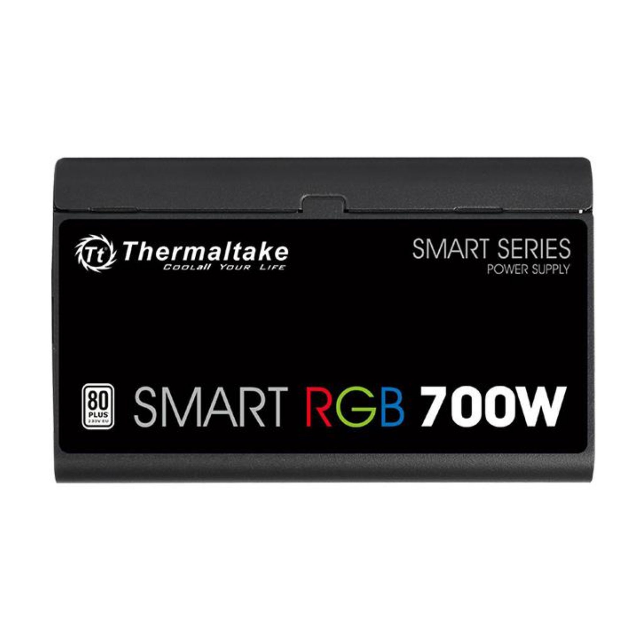 Un alimentatore nero per computer, con il marchio Thermaltake e il testo SMART RGB 700W.