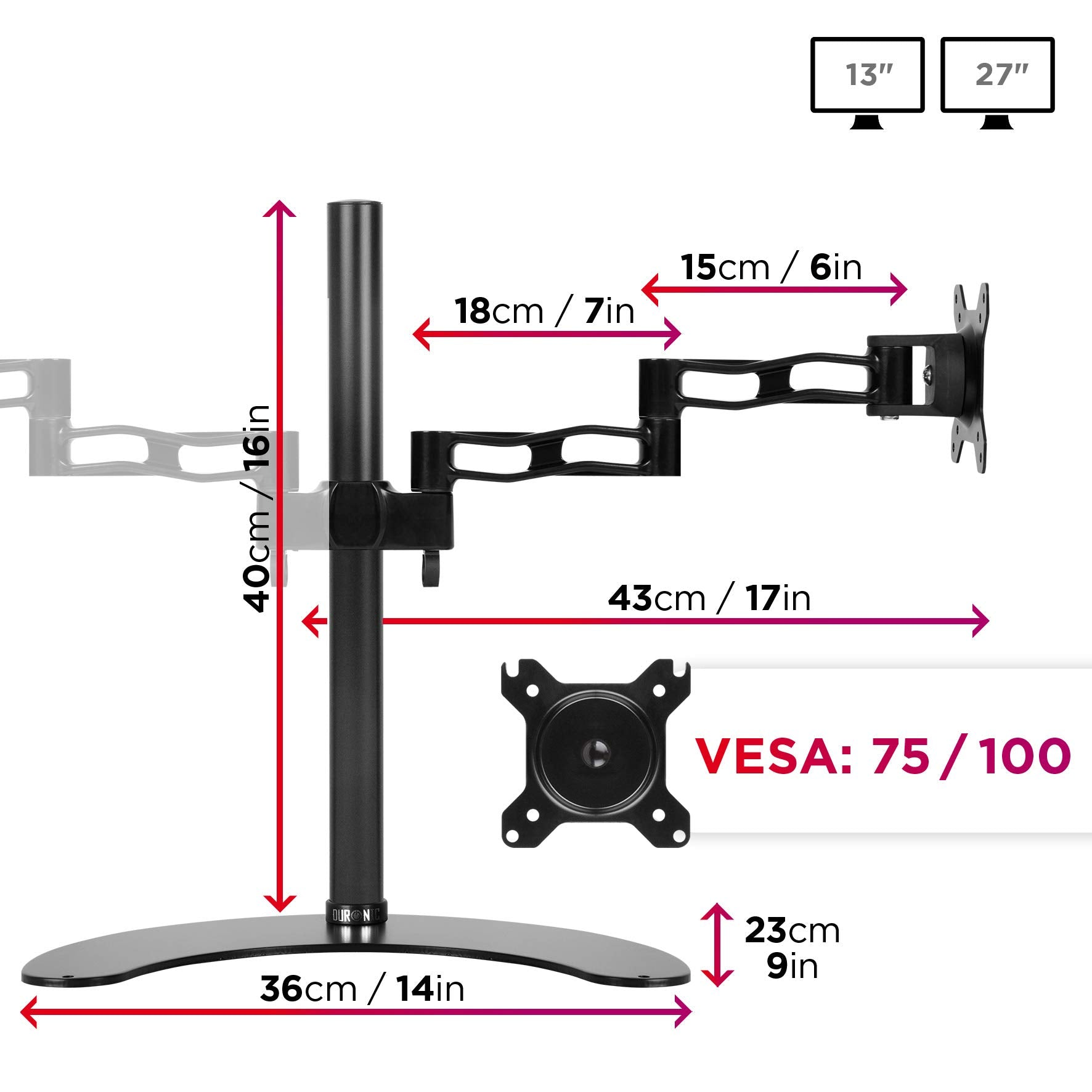 Monitorfuß Drehung, | Höhe, 8kg 27 und Zoll Verstellbar DURONIC DM35D2 für Zoll in Neigung zwei Monitorhalterung, 27\