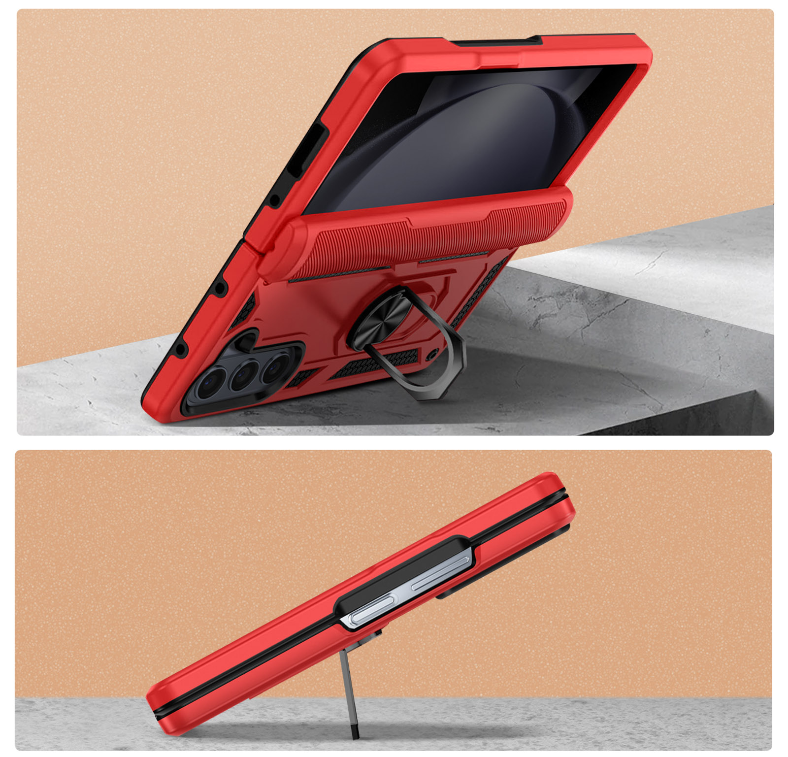 AVIZAR Stoßfeste Handyhülle Z 5, Galaxy Ring Rot Backcover, Samsung, Fold Series, mit
