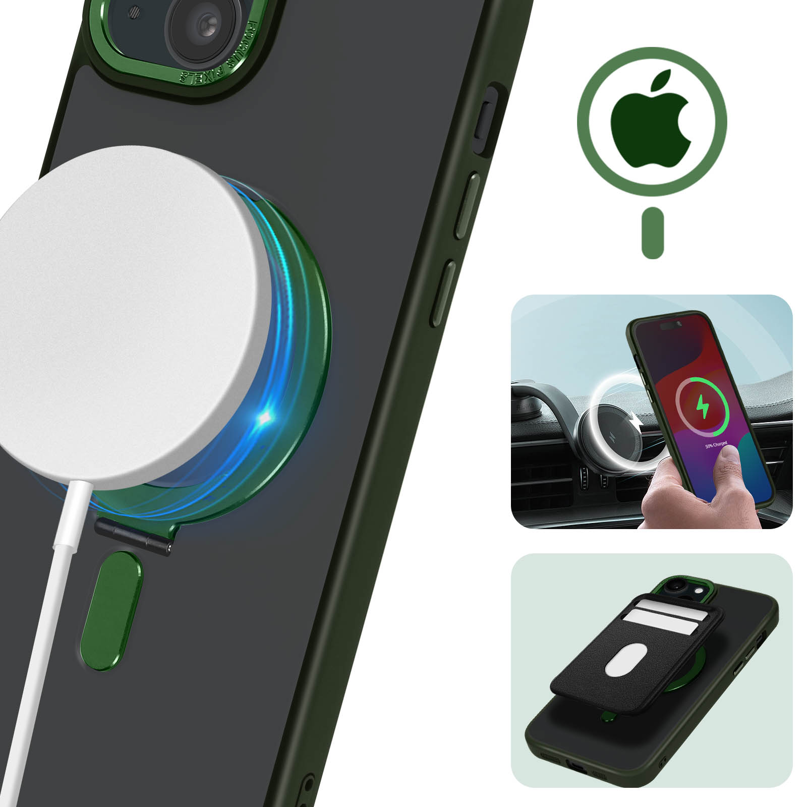MagSafe Hülle, AVIZAR Series, Apple, Backcover, Plus, iPhone Grün 15 Ringhalterung