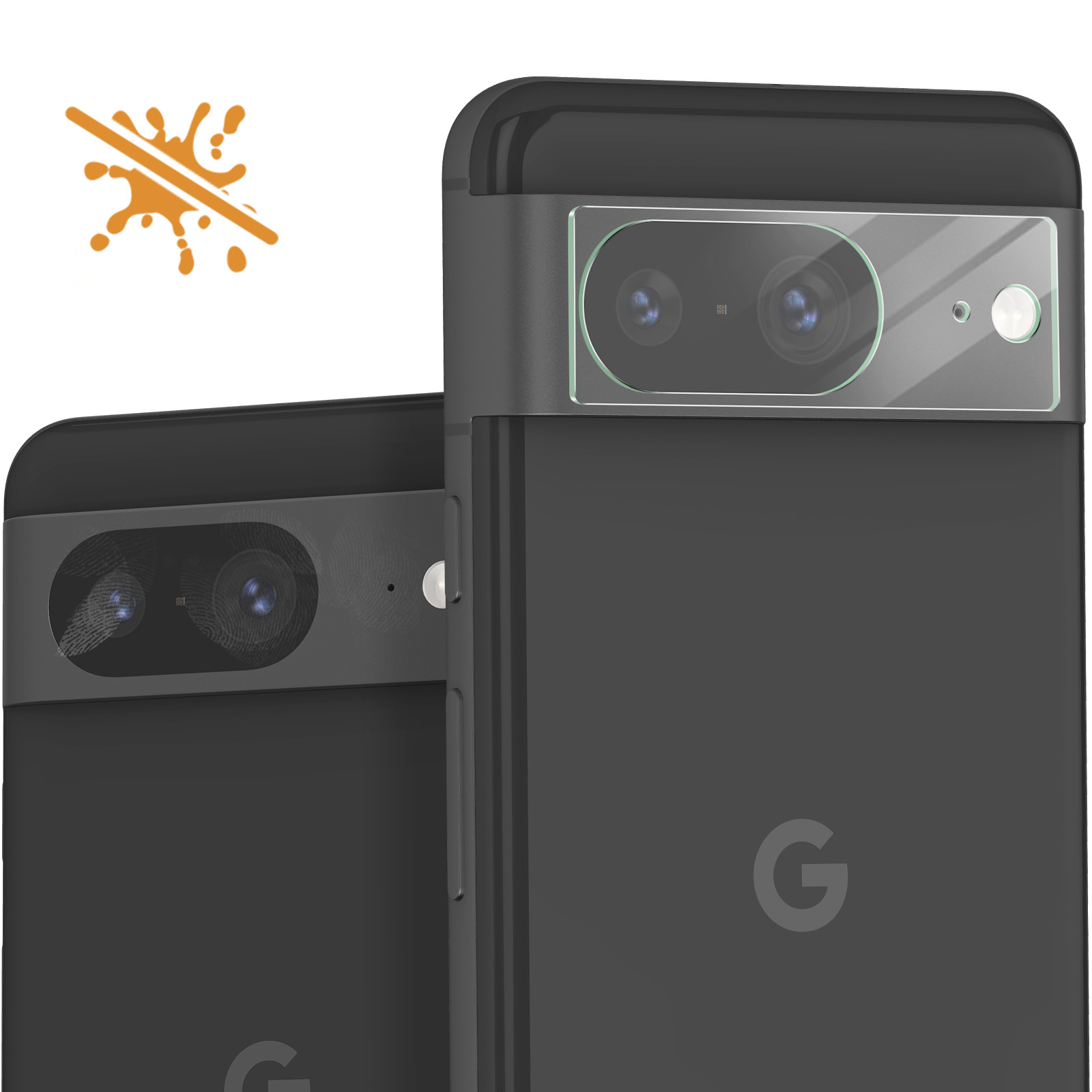 Due telefoni neri con una protezione per la fotocamera. I telefoni sono neri. La protezione è trasparente.