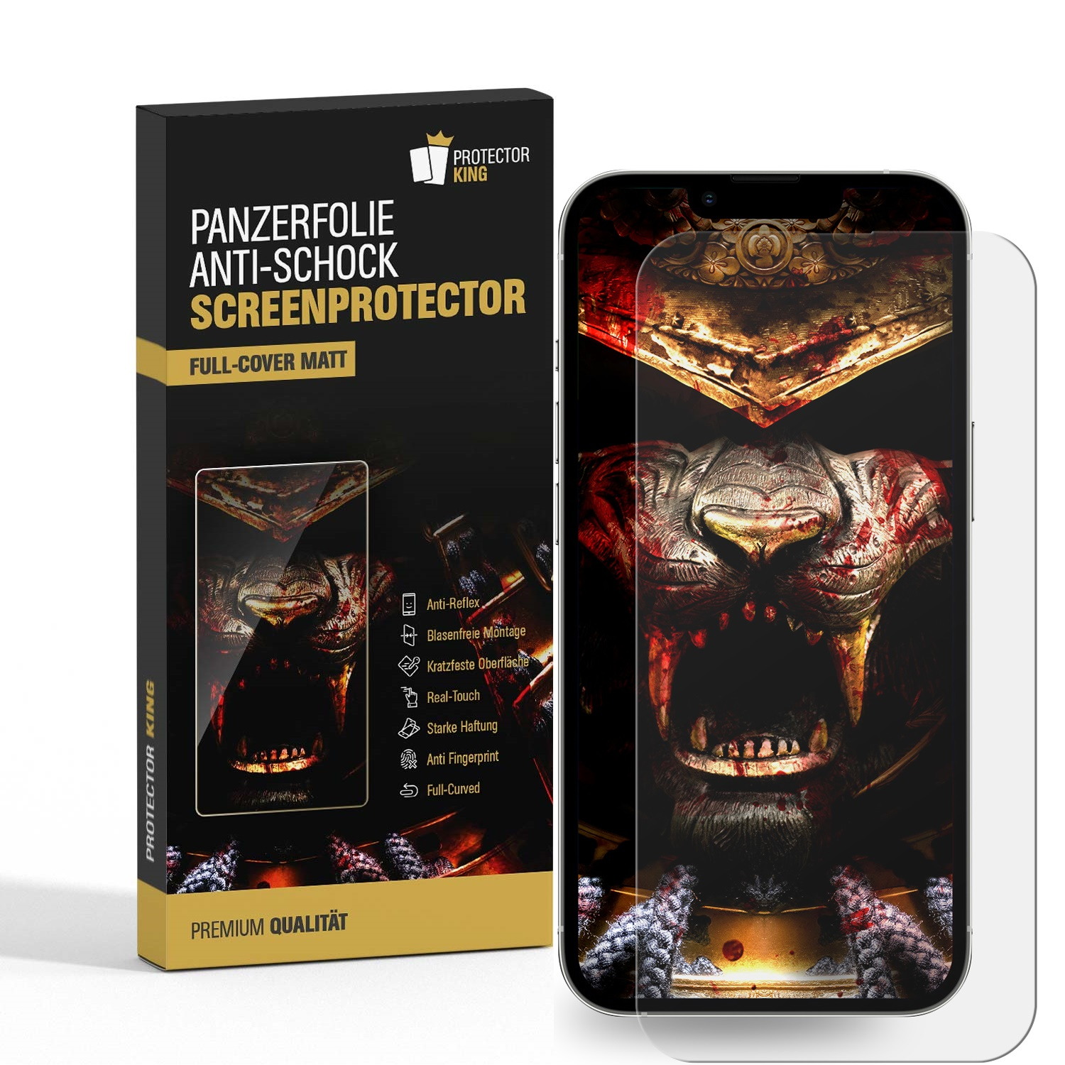 Displayschutzfolienbox und -schutz. Telefonbildschirm mit einem Tigerbild.
