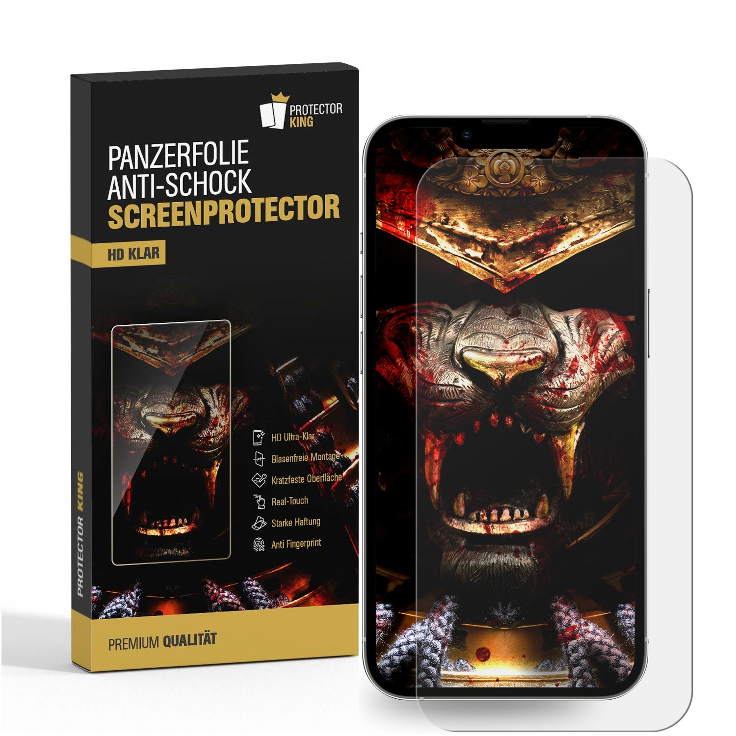 Telefon-Displayschutzbox und Telefon mit Schutz.