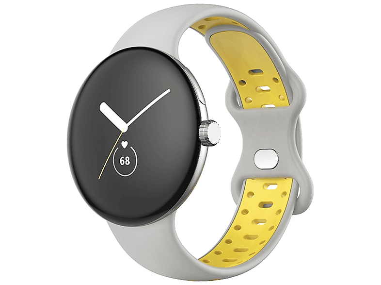 WIGENTO Kunststoff / Silikon 1 Größe Ersatzarmband, / Gelb Watch Google, Sport L, + 2, Pixel Band Grau