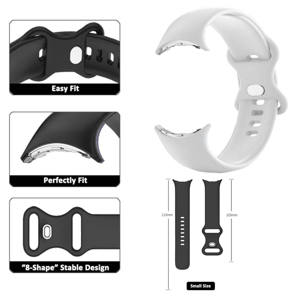 Kunststoff 2, WIGENTO Ersatzarmband, S, Design + 1 Google, Sport Weiß Silikon Pixel Größe / Band Watch